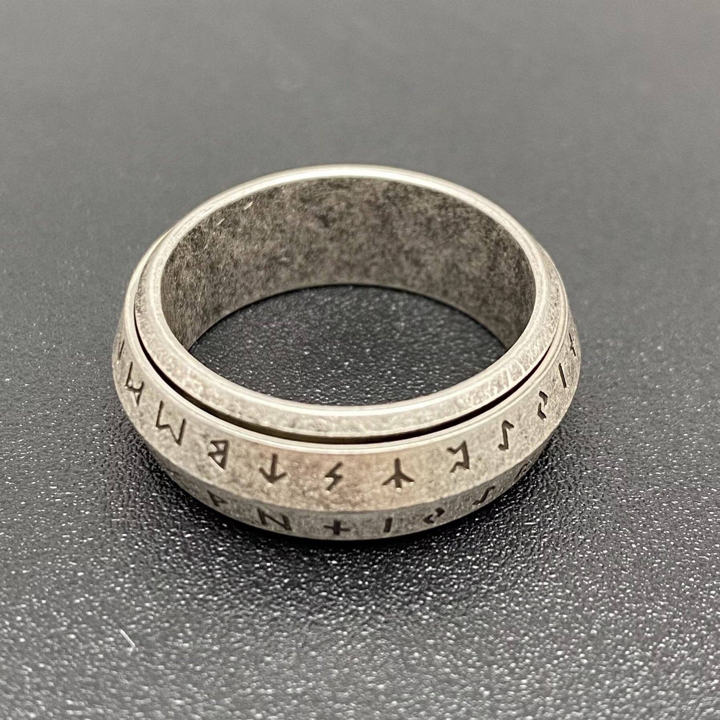 Rotatable Viking Rune Men's Stainless Steel Ring - MJ/MR: Steel color / 8