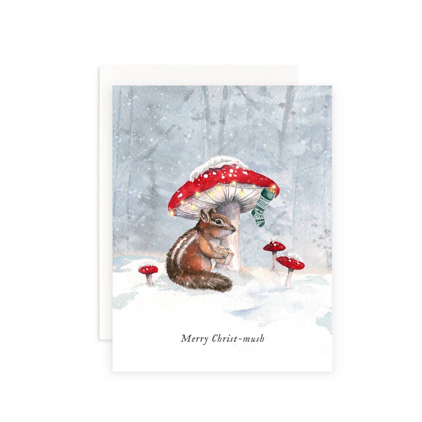 Merry Christ-mush Mushroom Christmas Greeting Card: Single Card