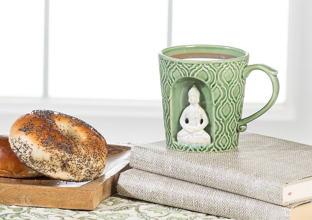 Emboss Taper Mug with Buddha-4"H(14oz)