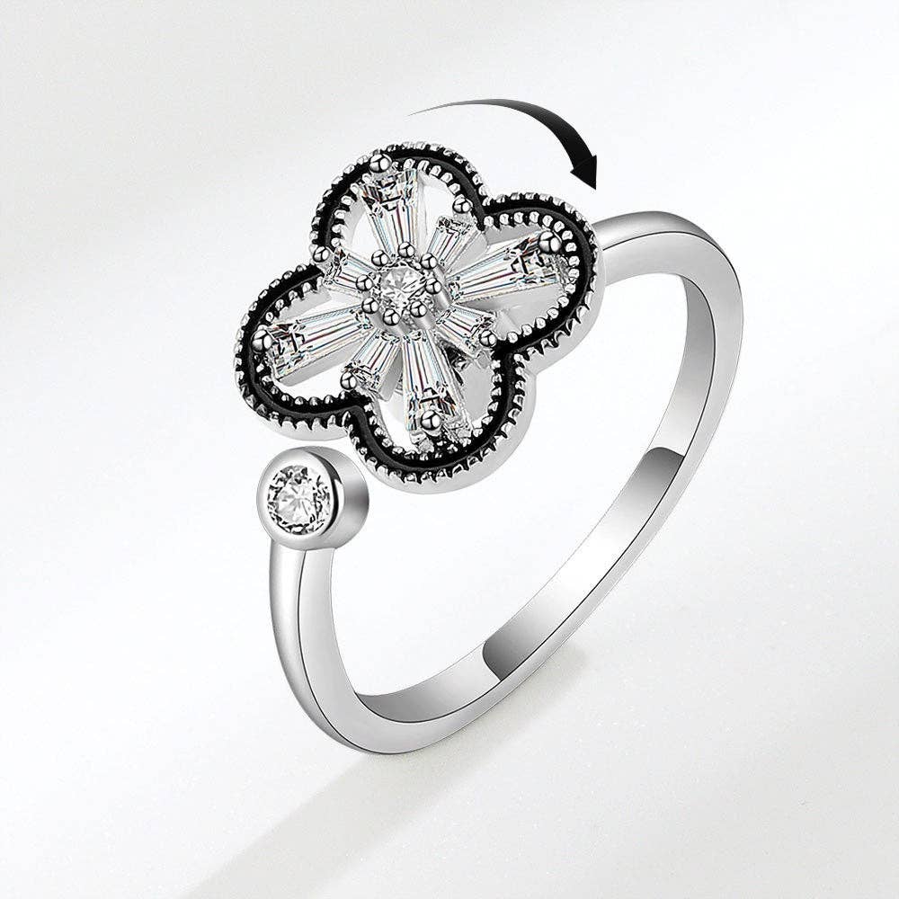 Four Leaf Clover Fidget Spinner Ring in 925 Sterling Silver: Gold / Solid Copper