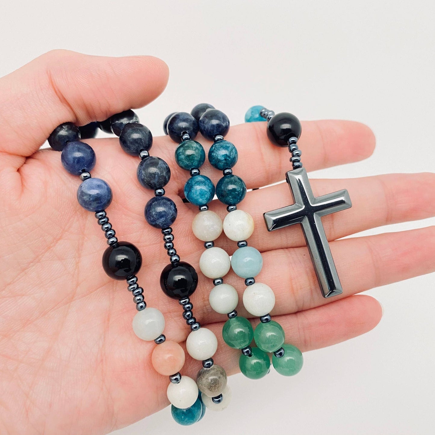 Necklace - Amazon Stone Agate Beaded Cross Pendant