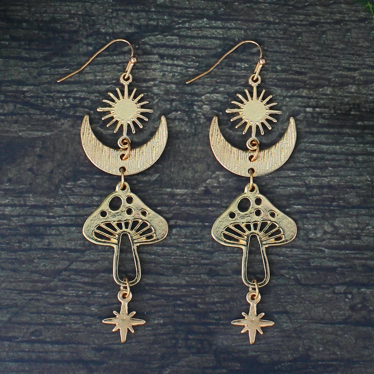 Magical Mushroom Lunar Gold Earrings