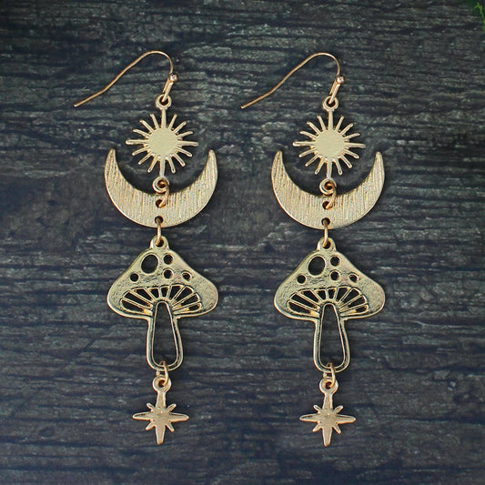 Magical Mushroom Lunar Gold Earrings