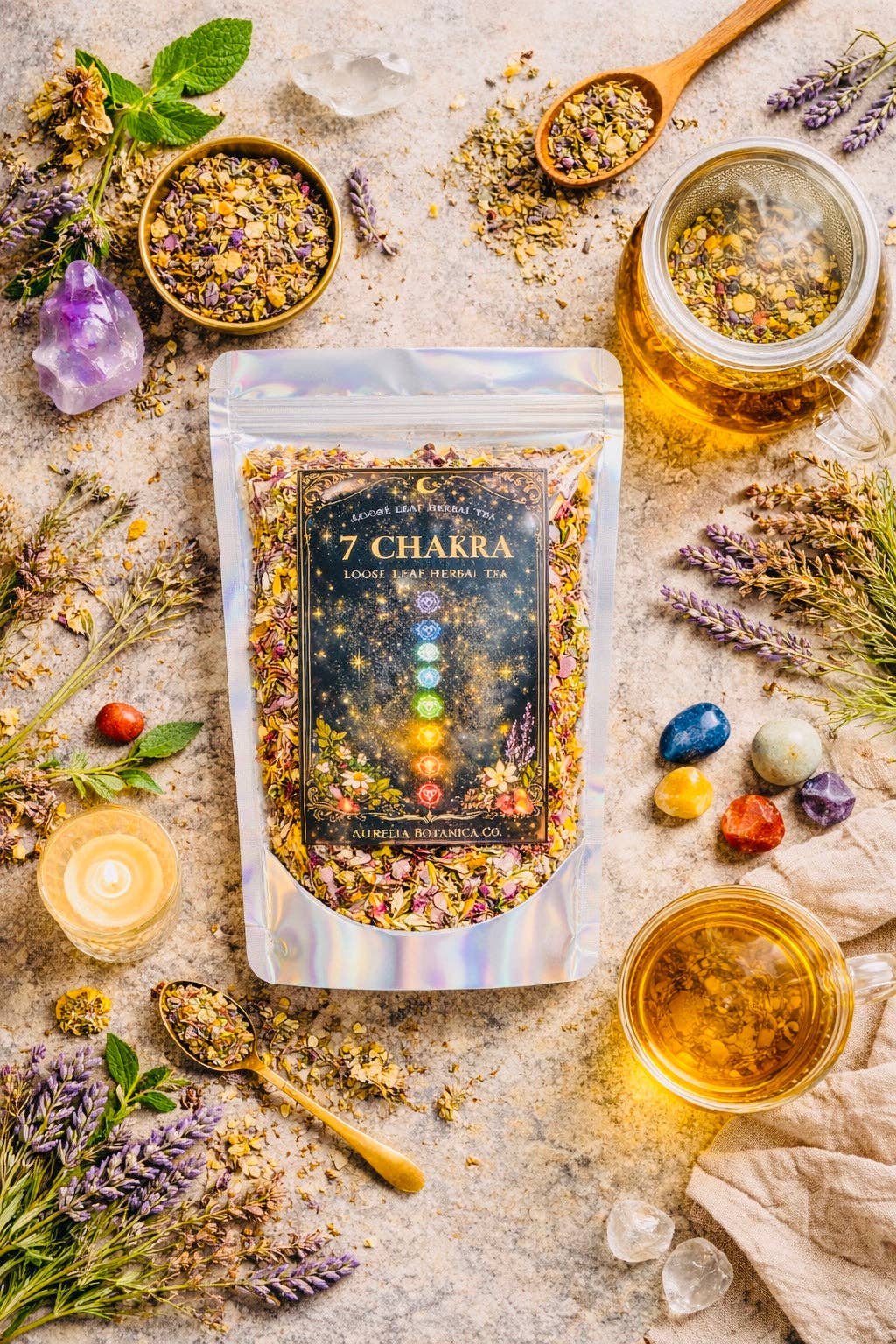 Chakra Balancing Loose Leaf Herbal Tea for Ritual & Meditation | Spiritual Tea Blend for Mindfulness, Energy Cleansing Intentional Living: Sample Pouch