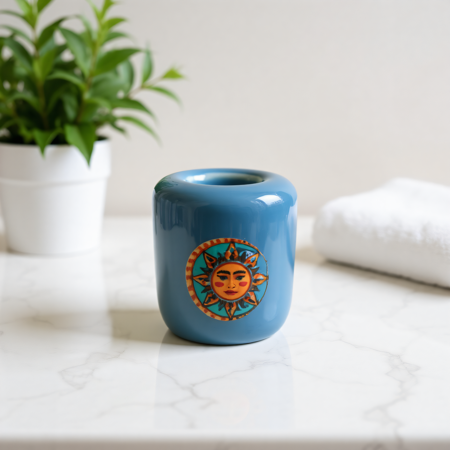 Ceramic Candle Holder Blue with Sun and Moon Pack of 5