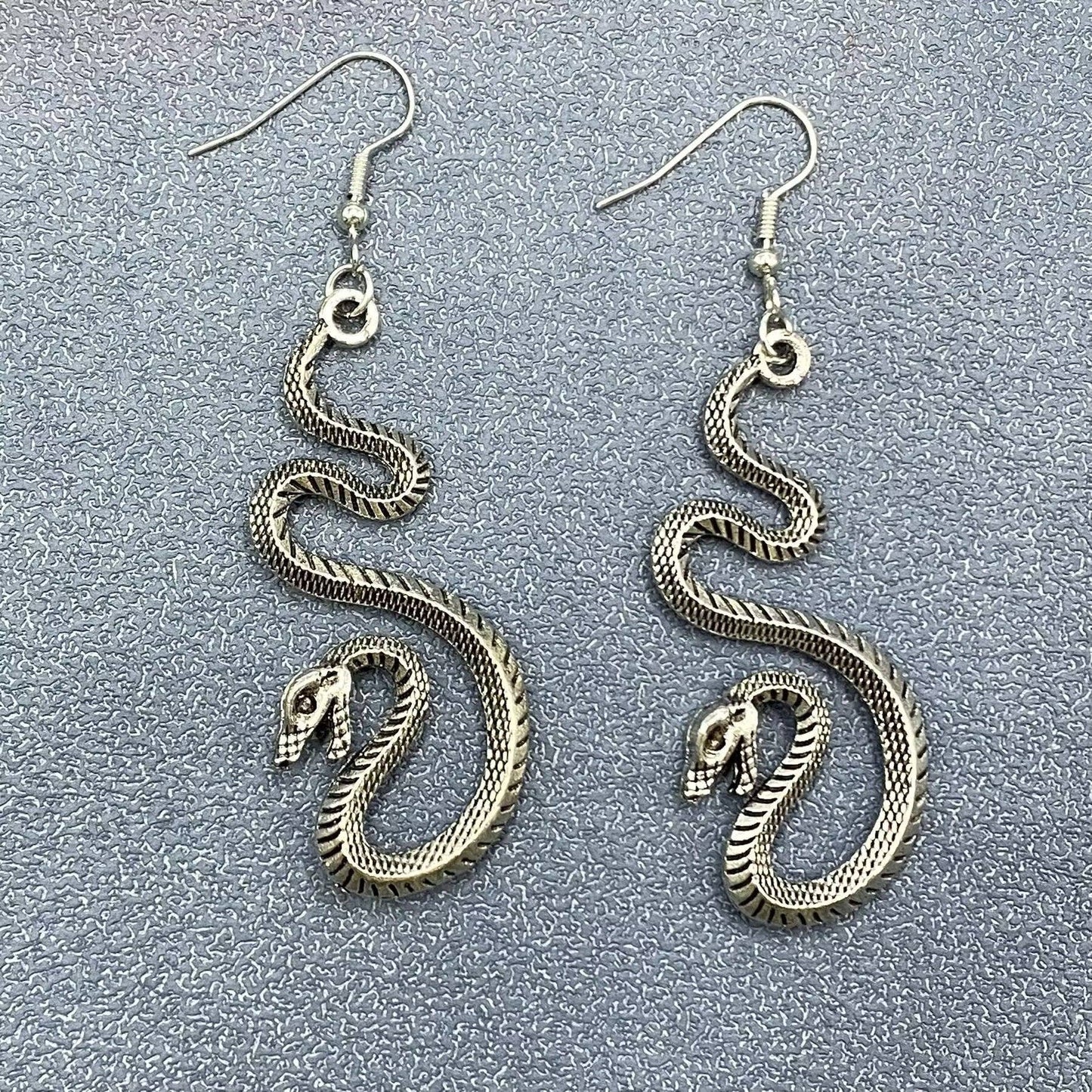 Silver Tone Snake Dangle Earrings