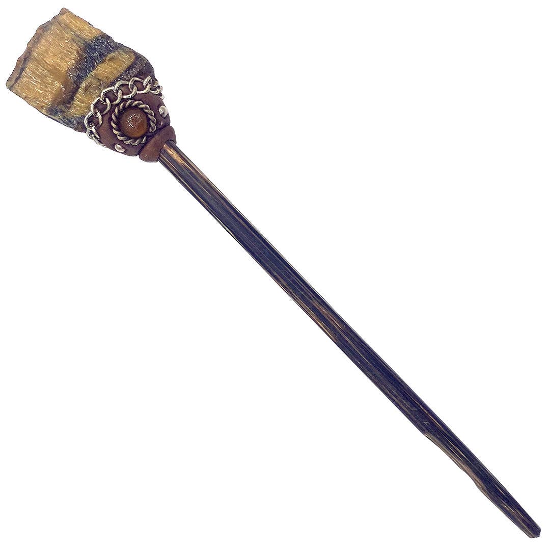 Wooden Hair Sticks - Natural Raw Stone