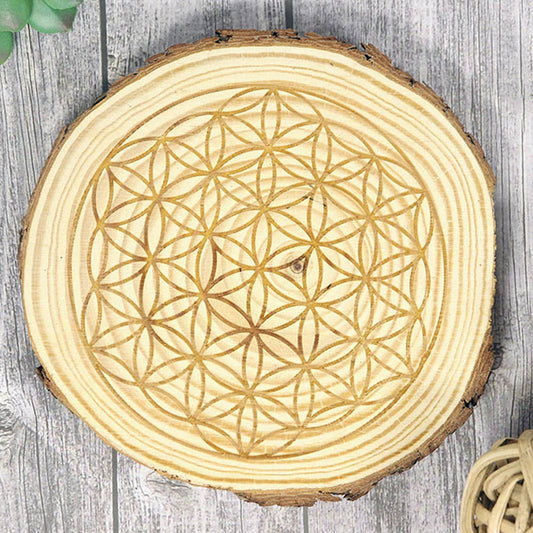 Flower of Life Natural Wood Crystal Grid