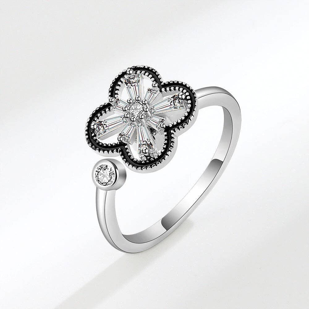 Four Leaf Clover Fidget Spinner Ring in 925 Sterling Silver: Gold / Solid Copper