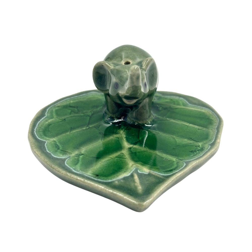 Elephant on Leaf Ceramic Incense Holder - Assorted