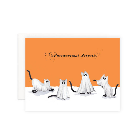 Purranormal Activity Halloween Ghost Cat Greeting Card: Single Card