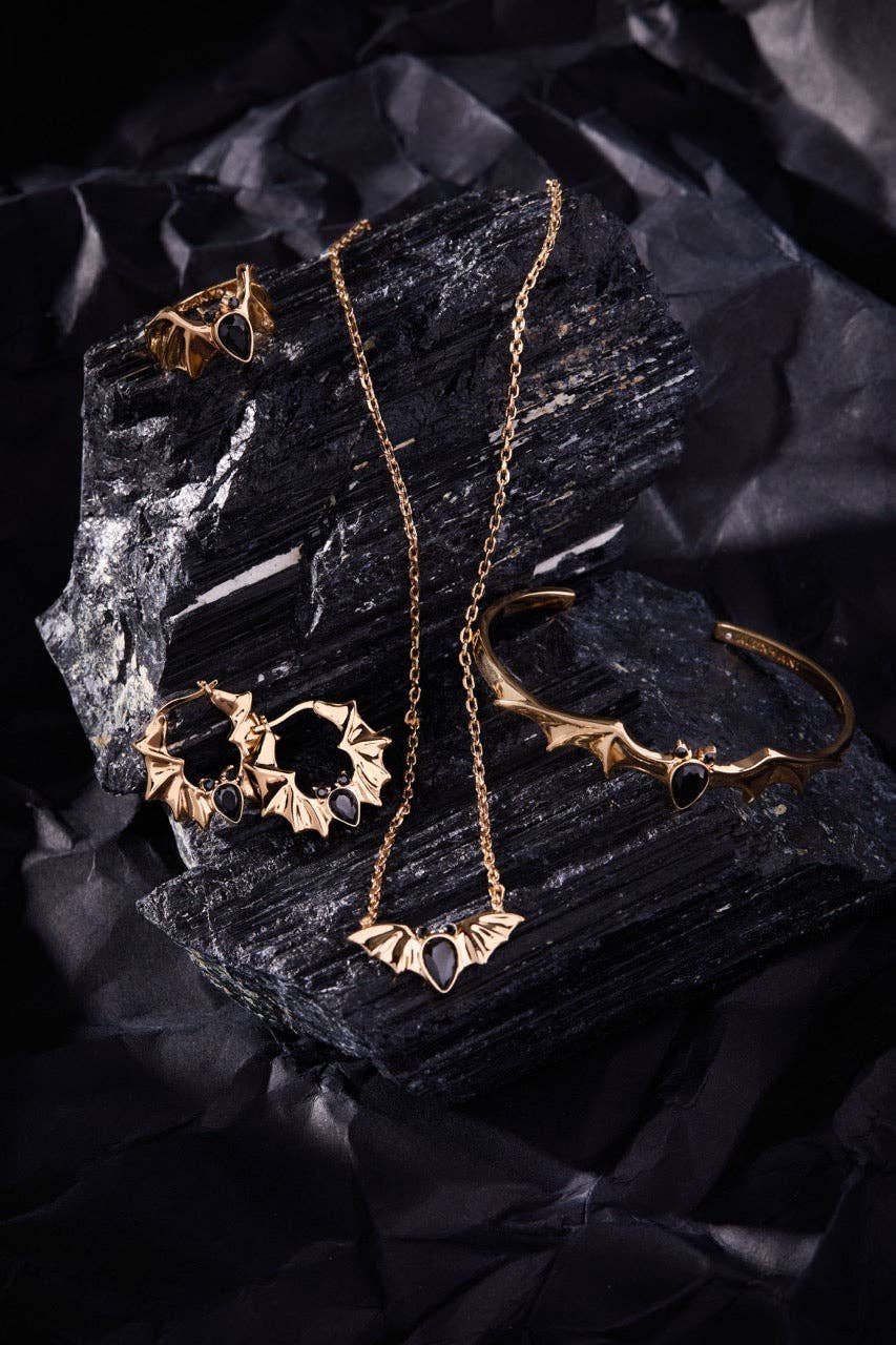 Necklace - Crystal Bat Pendant: Gold