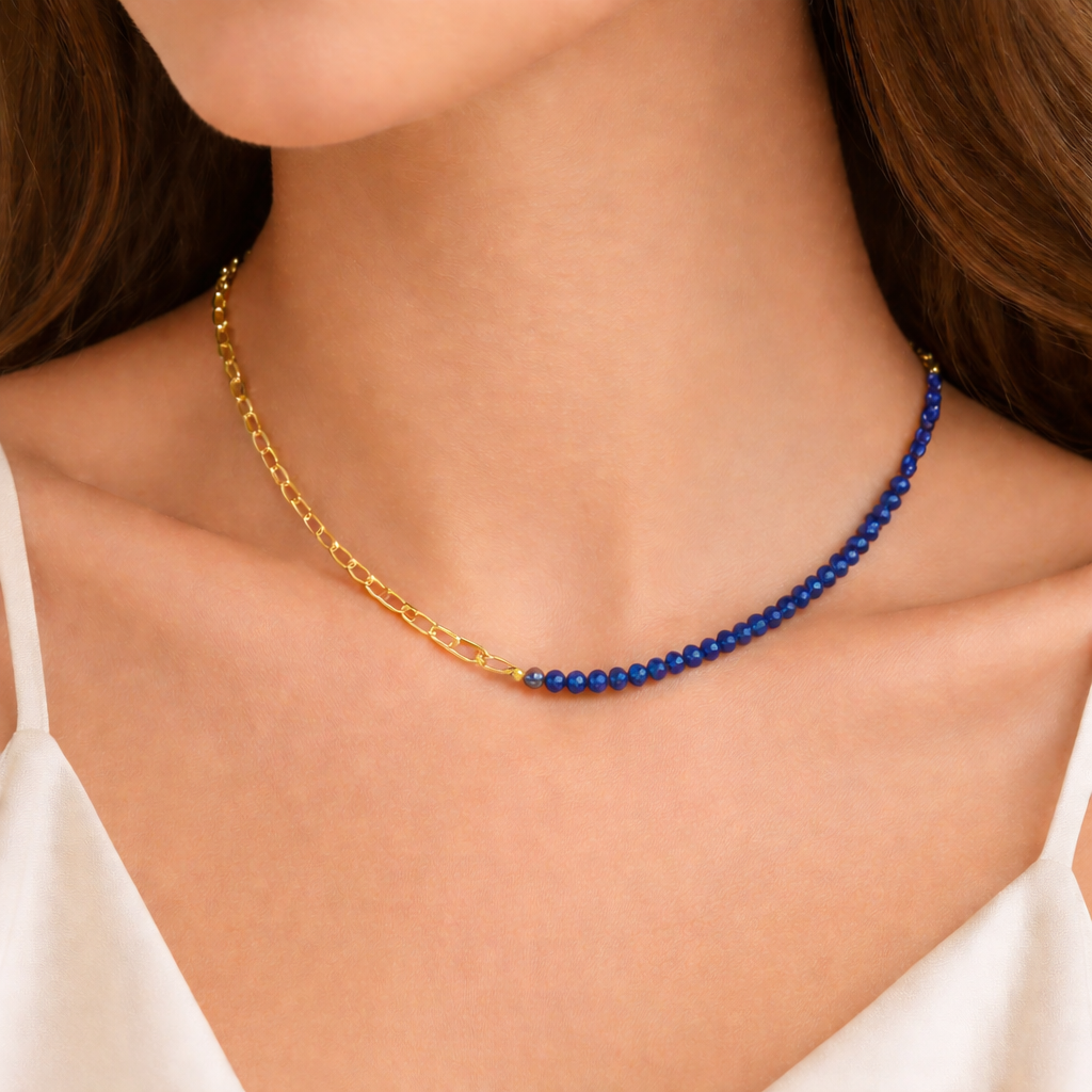 Paper Clip Lapis Lazuli Necklace - 18-20" adjustable