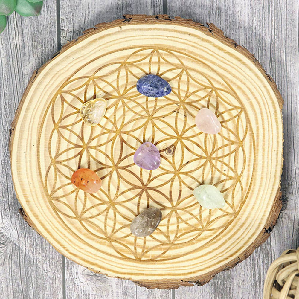 Flower of Life Natural Wood Crystal Grid