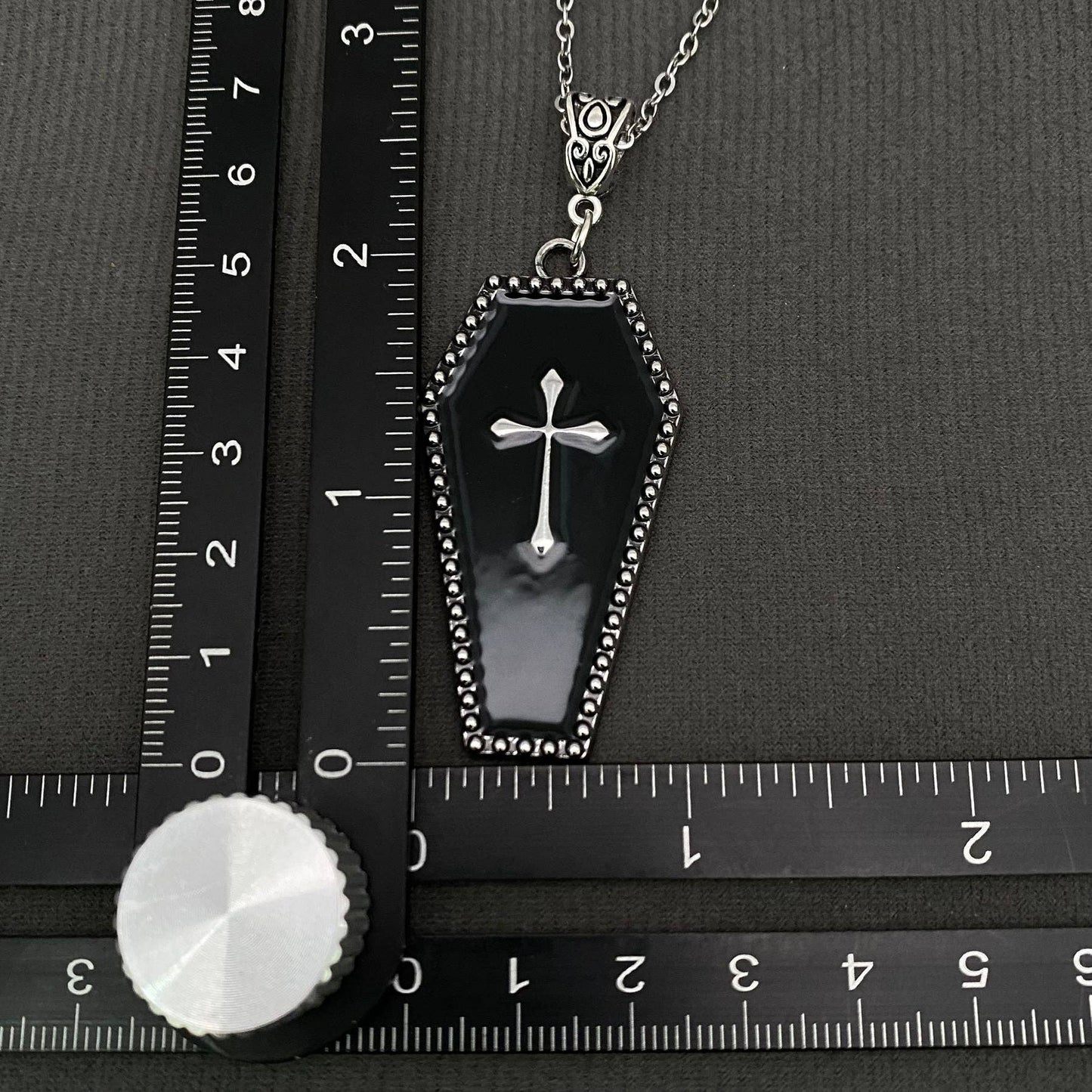 Gothic Enamel Cross Coffin Charm Necklace - GT: Black