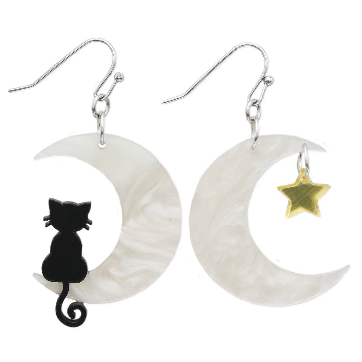 Earrings - Sitting Kitty Crescent Moon