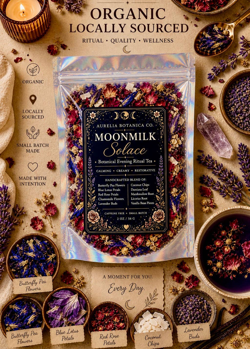 Moonmilk Solace Ritual Tea | Blue Lotus & Damiana | Nighttime Euphoria: Apothecary Jar
