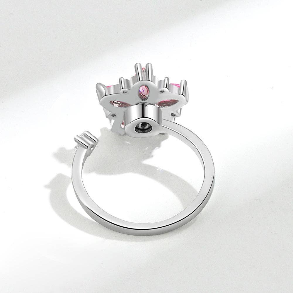 Cherry Blossom Flower Fidget Spinner Ring in Solid Copper: Silver
