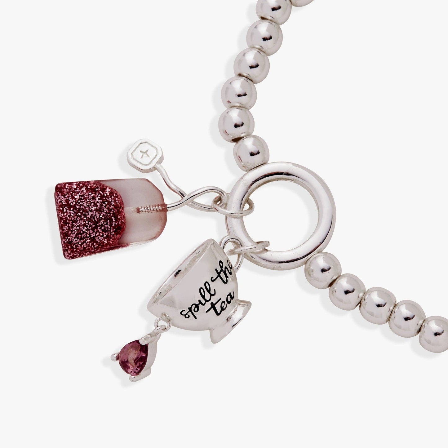Bracelet - 'Spill the Tea' Cup & Tea Bag Stretch Bracelet: Silver