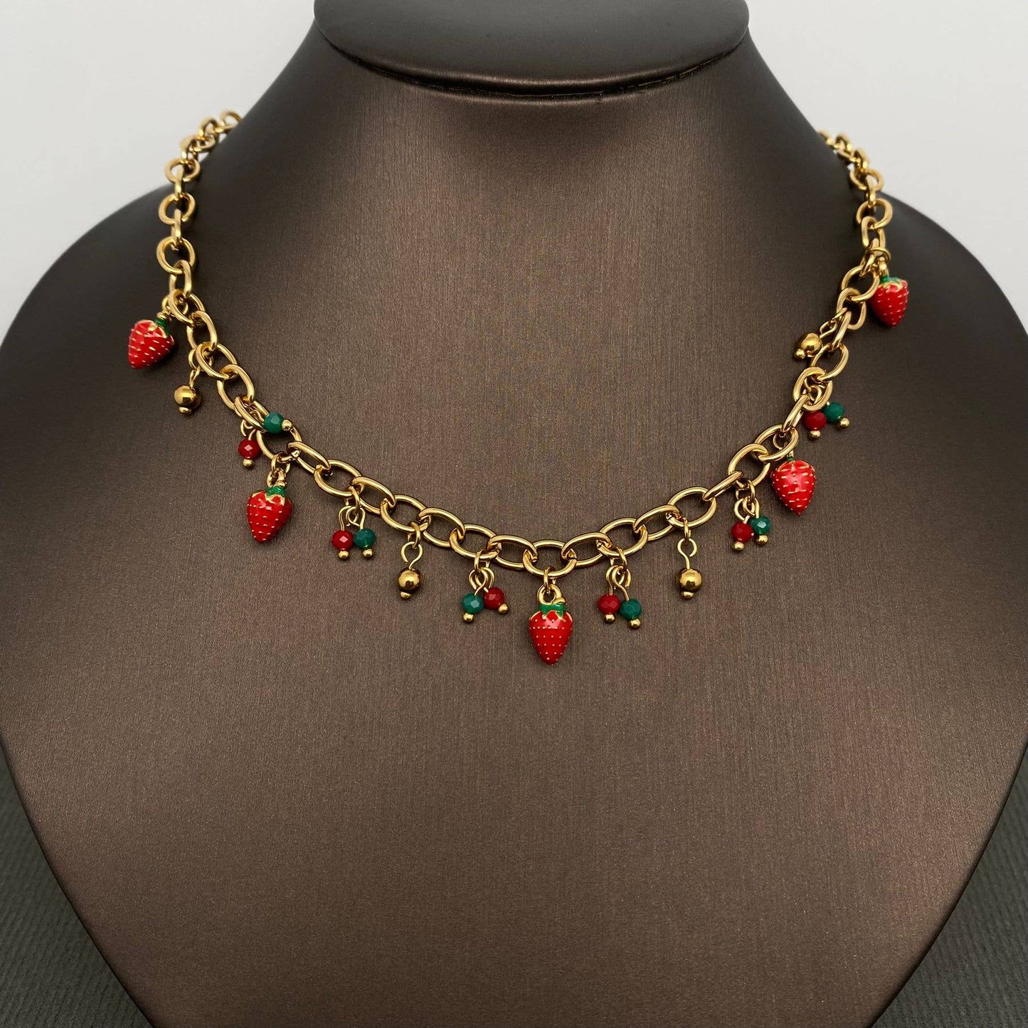 Enamel Strawberry Charm Necklace