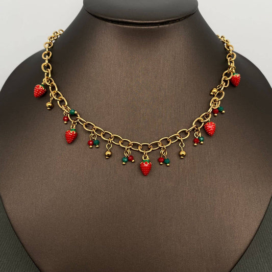 Enamel Strawberry Charm Necklace