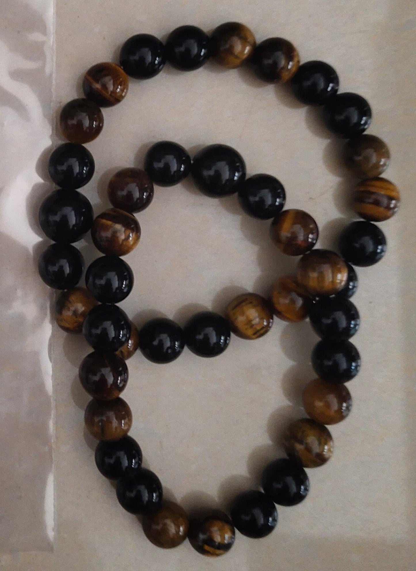 Tiger's Eye & Black Obsidian Beaded Bracelet Wrist Mala 10mm