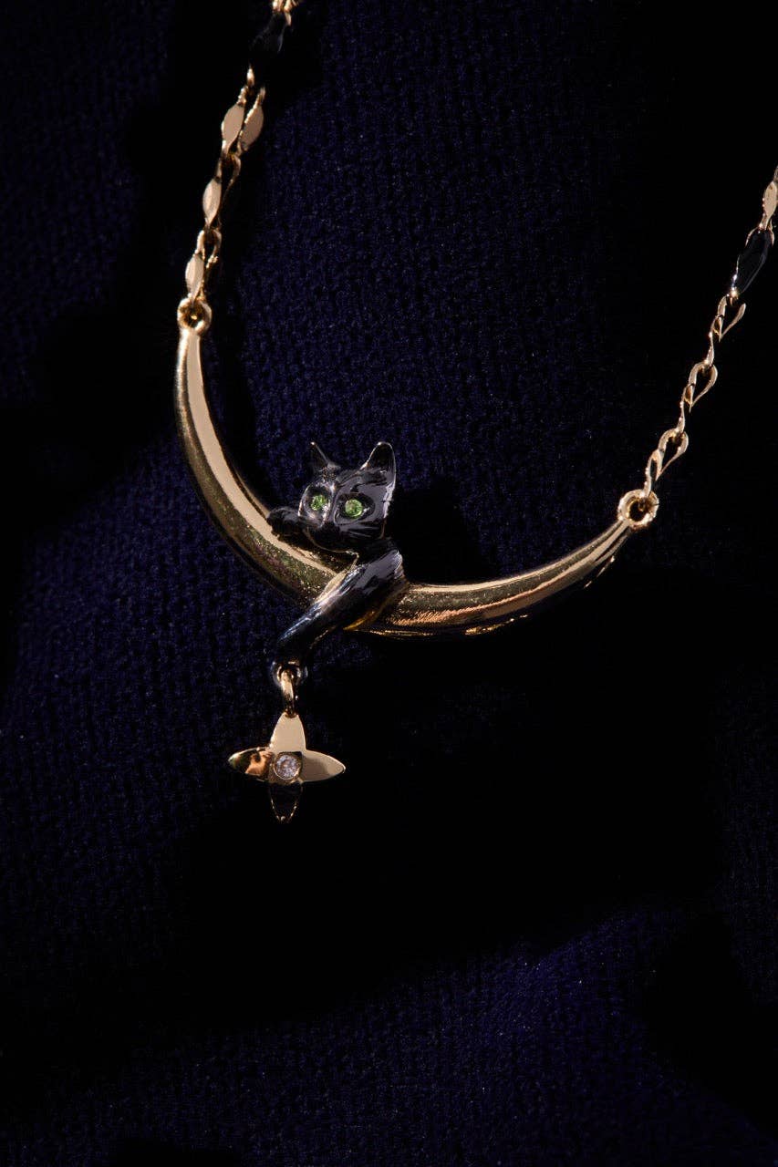 Celestial Cat Inline Necklace: Two Tone