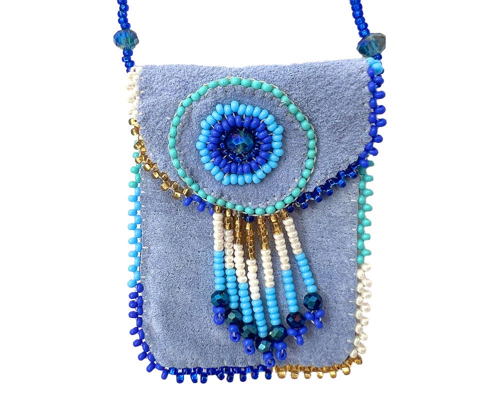 Suede Beaded Medicine Pouch Necklace Bag