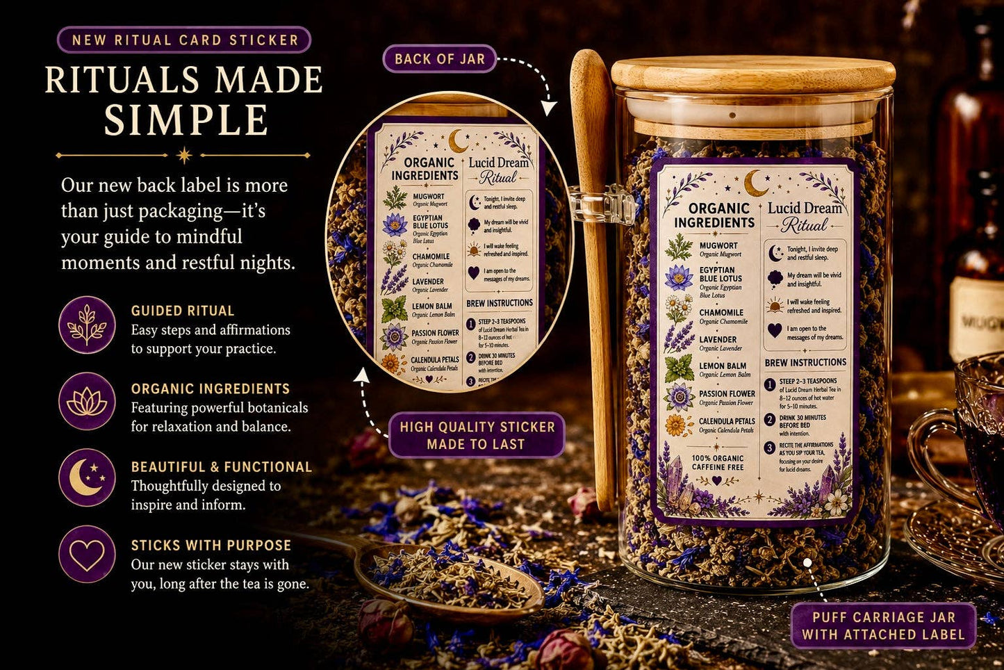 Lucid Dream Herbal Tea | Loose Leaf Ritual Tea | Mugwort | Blue Lotus |  Dreamwork & Mindful Sleep Blend | Ritual Card |: 1 oz Sample Pouch