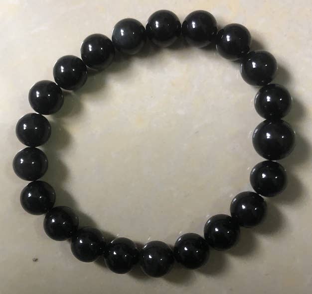 Beaded Bracelet 10 - Long Size Black Obsidian Wrist Mala 10mm