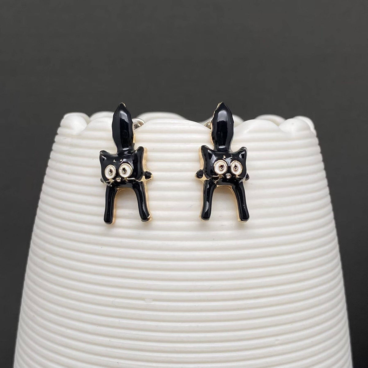 Halloween Enamel Black Cat Ear Studs