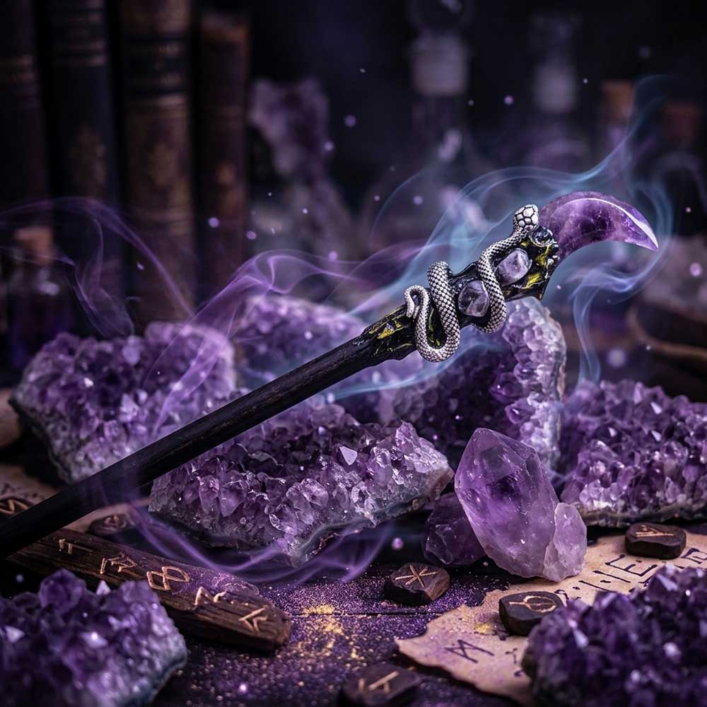 Magic Wand w/ Gift Box - Amethyst Moon & Snake (Each): Amethyst