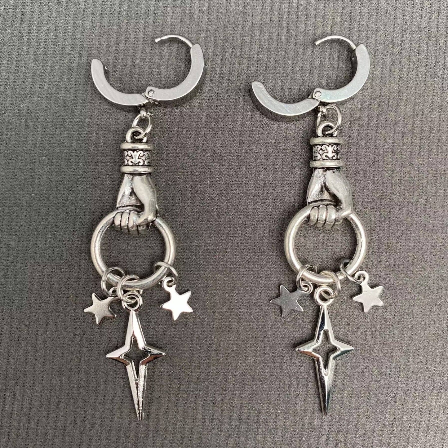 Gothic Hand Catch Star Huggie Earrings - GT