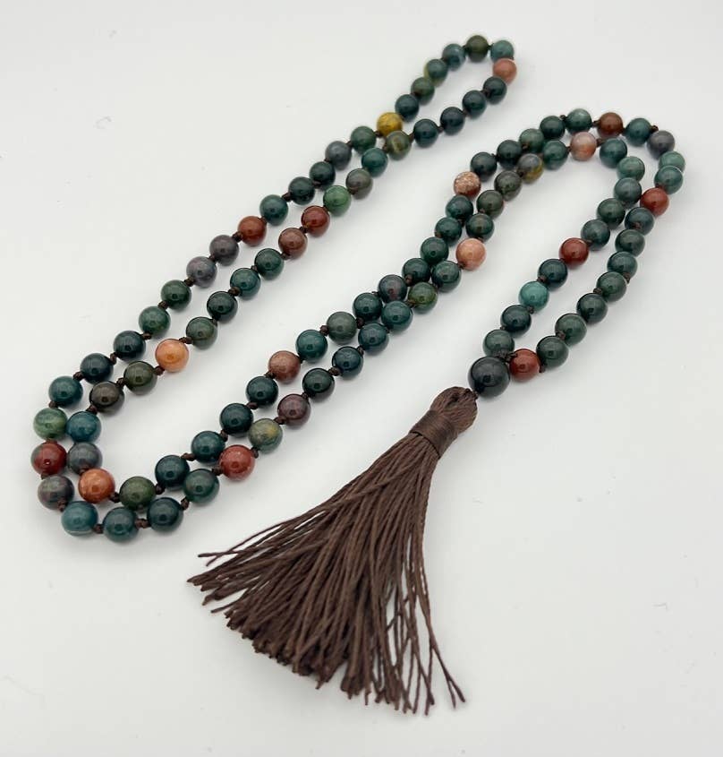 Mala - Bloodstone Knotted 108 Bead Mala 8mm