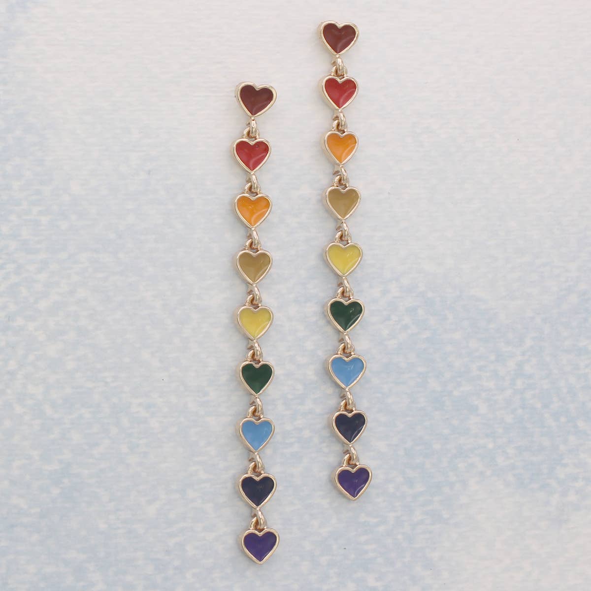 Earrings - Rainbow Hearts Gold Linear Post