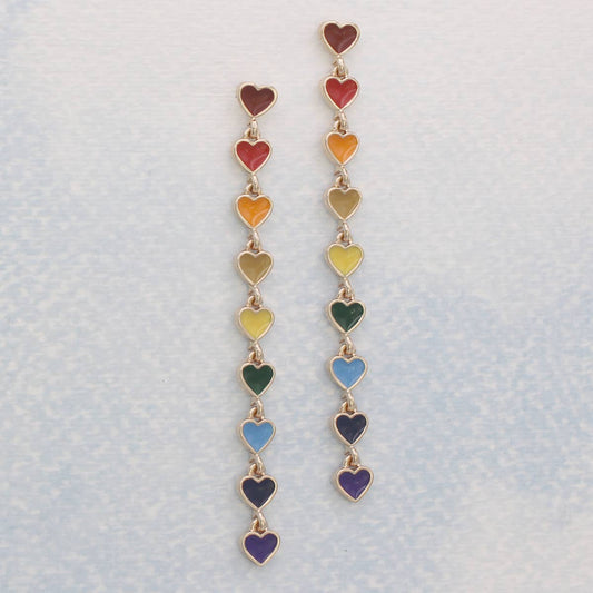 Earrings - Rainbow Hearts Gold Linear Post