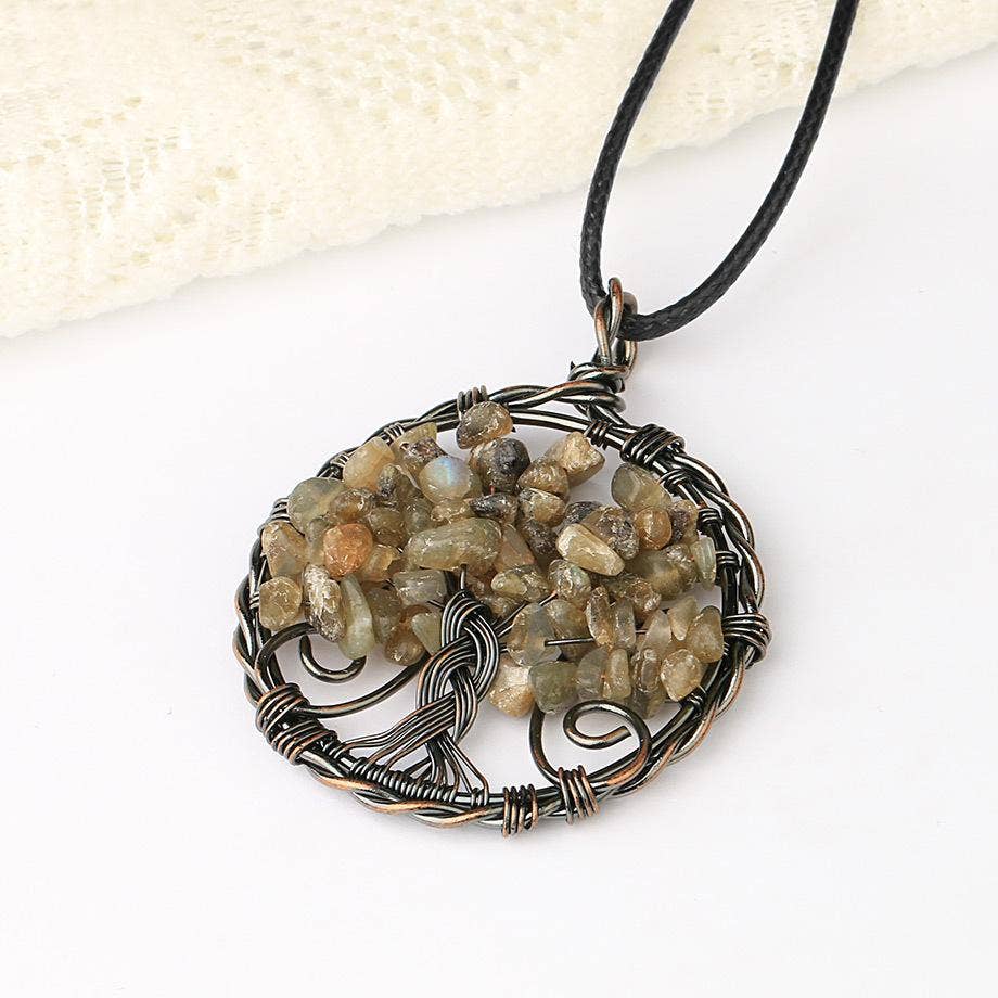 Wire-Wrapped Tree of Life Necklace - Green Aventurine