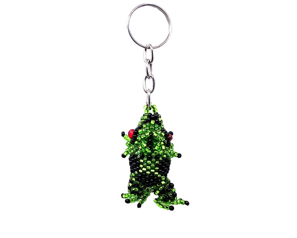 Beaded Frog Seed Bead Figurine Keychain