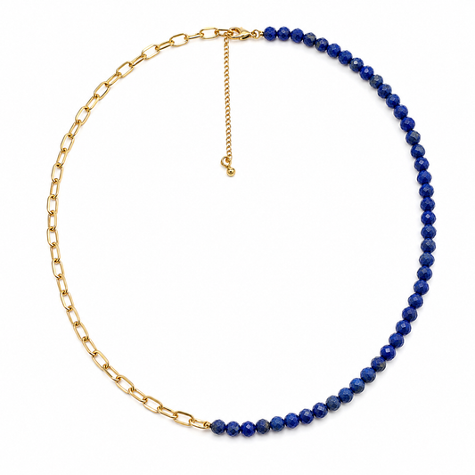 Paper Clip Lapis Lazuli Necklace with Bag- 18-20" adjustable
