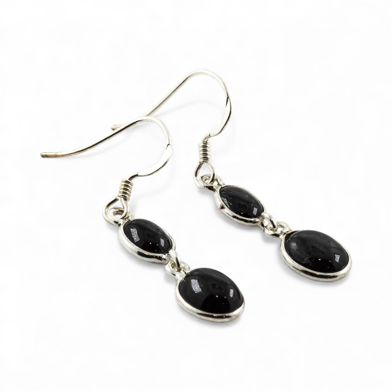 Black Obsidian Earrings Dangling Sterling Silver 925