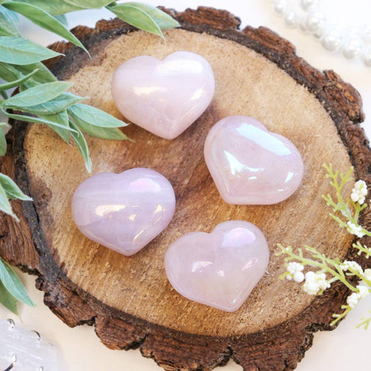 Rose Quartz Puffy Angel Aura Heart - Gemstone Hearts