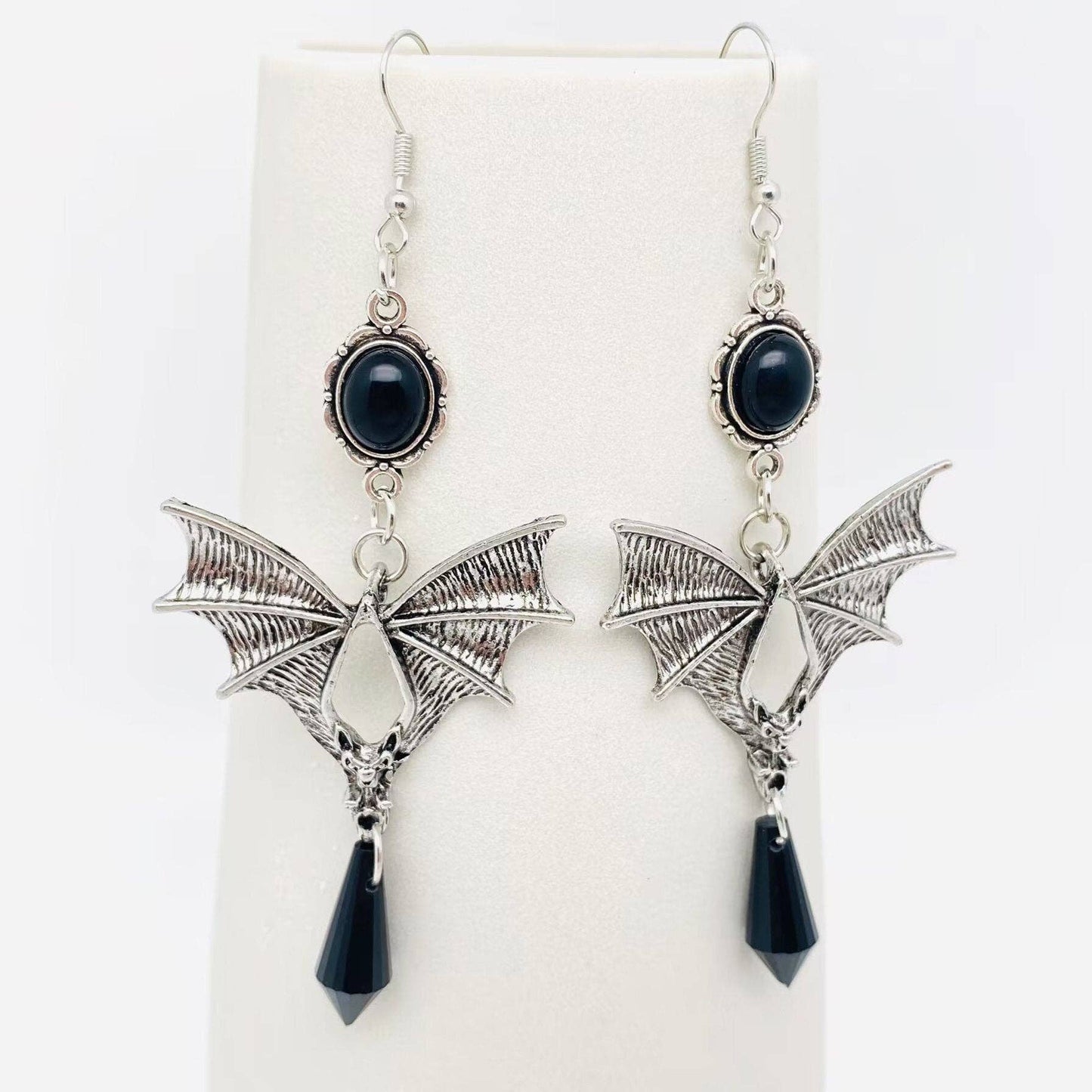 Gothic Bat Pendant Dangle Earrings - GT: Black