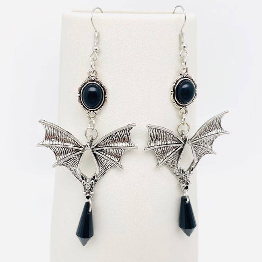 Gothic Bat Dangle Earrings - Black