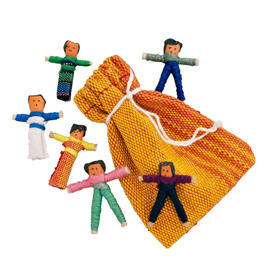 Guatemalan Worry Dolls in Hand Woven Cotton Bag - SCAN BARCODE