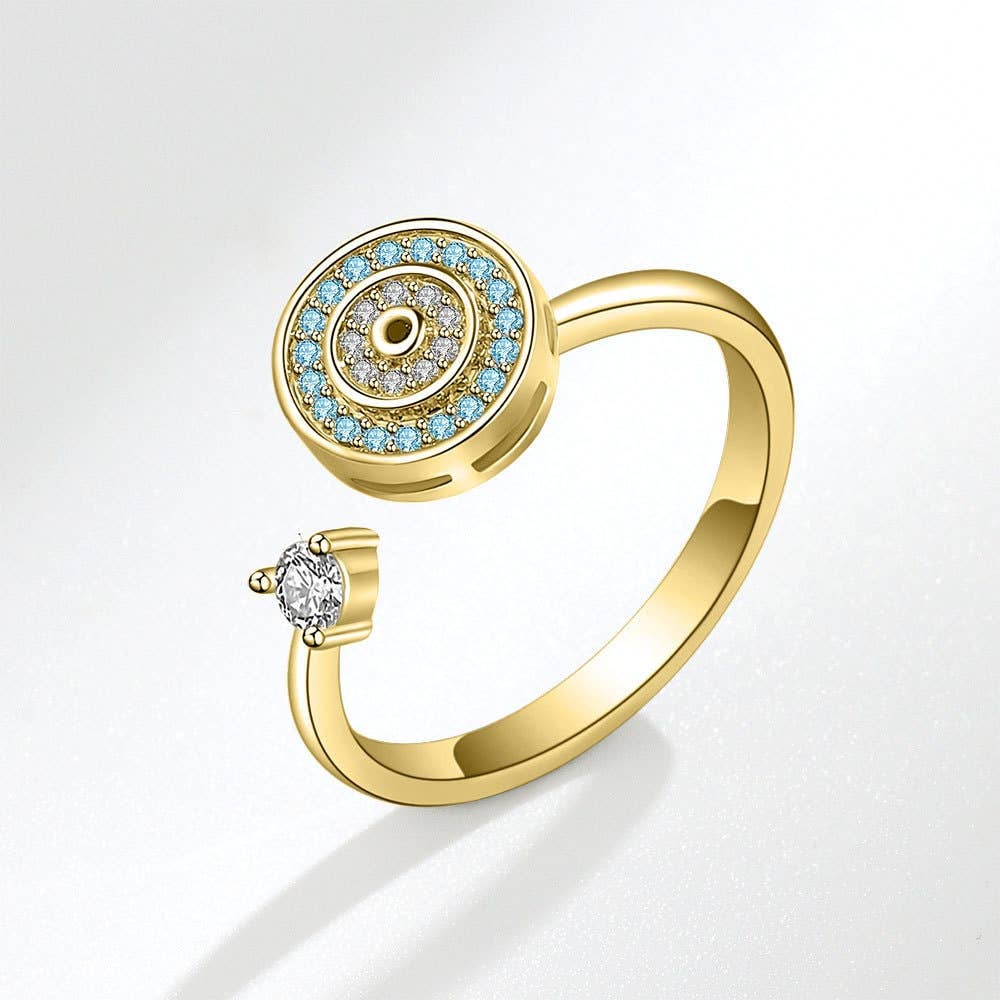 Evil Eye Anxiety Fidget Spinner Ring in 925 Sterling Silver: Gold / Solid Copper
