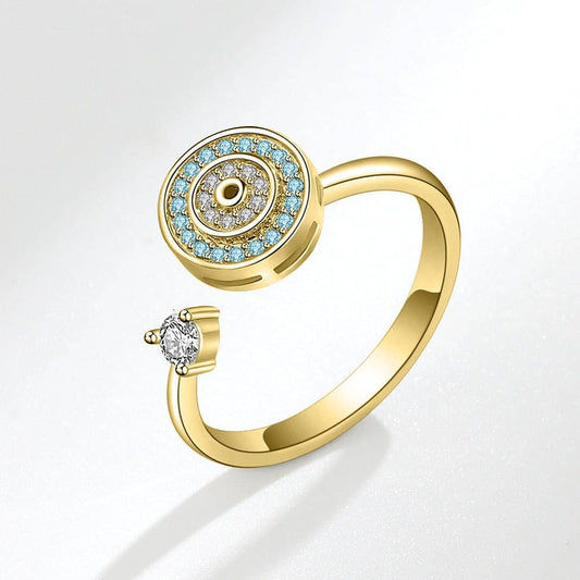 Evil Eye Anxiety Fidget Spinner Ring in 925 Sterling Silver: Gold / Solid Copper