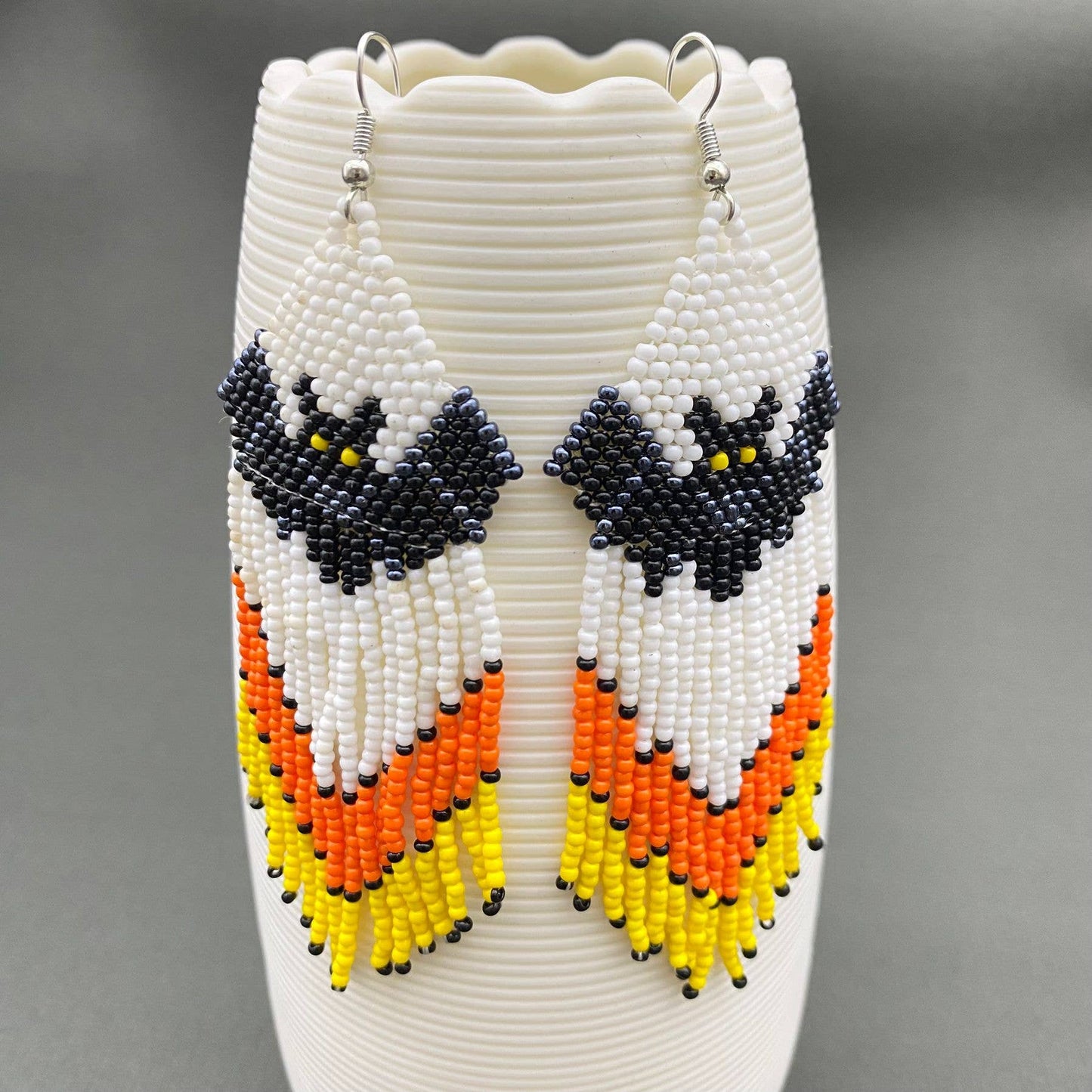 Bat Pattern Seed Beads Fringe Dangle Earrings - SB