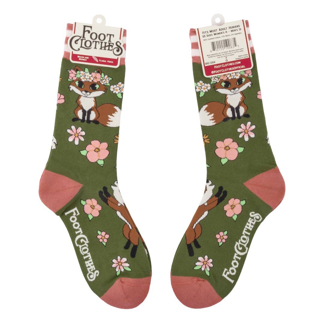 Foot Clothes - Floral Foxes Crew Socks