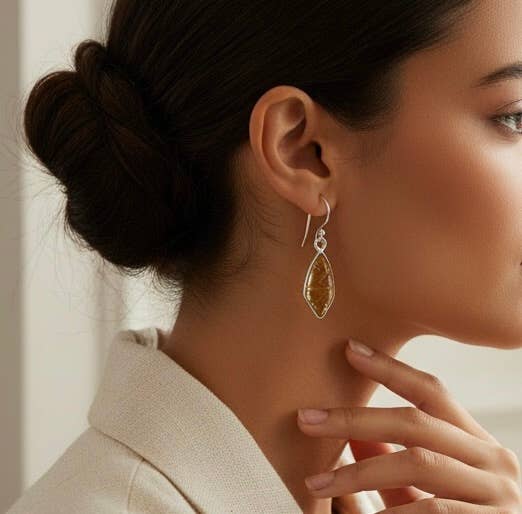 Citrine Earrings Sterling Silver Dangling