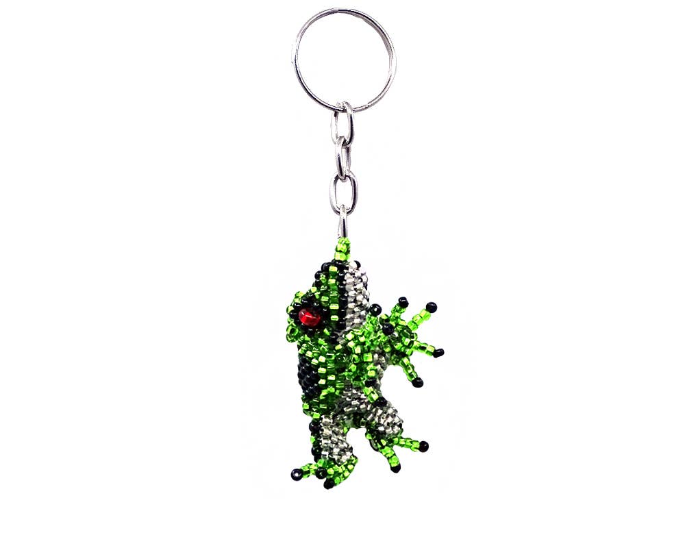 Beaded Frog Seed Bead Figurine Keychain